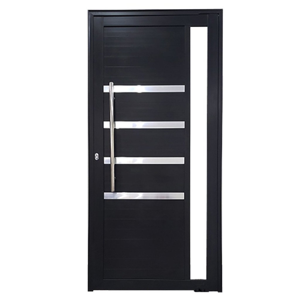 Porta Pivotante de Alumínio 210 X 100cm com Friso e Visor 30 Esquadrias Bergamo Abertura Direita Preto em Oferta na Shopee