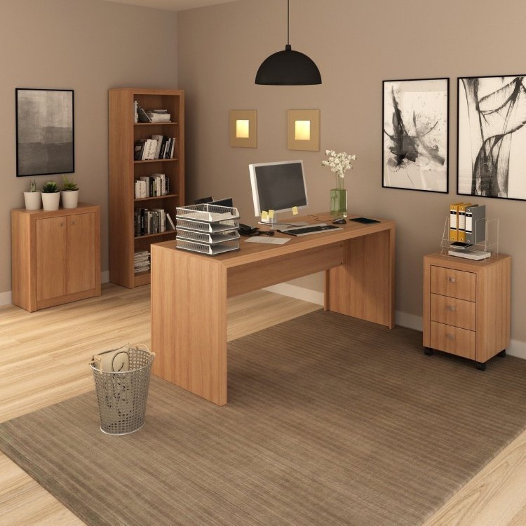 Kit 4 Peças com 1 Mesa 1 Balcão 1 Estante 1 Gaveteiro Espresso Móveis em Oferta na Shopee