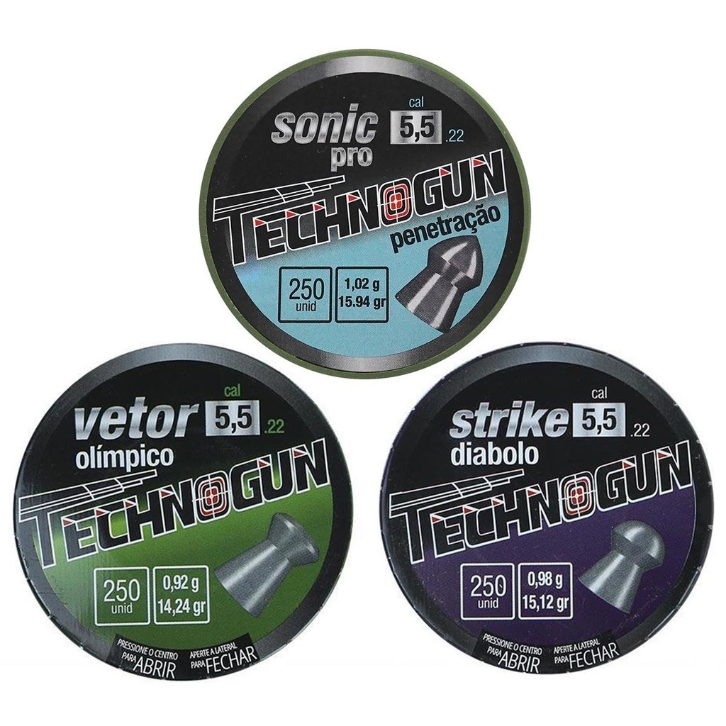Kit 03 pellet AR15 SPORT Technogun Sonic + Vetor + Strike 5.5 250un em Oferta na Shopee