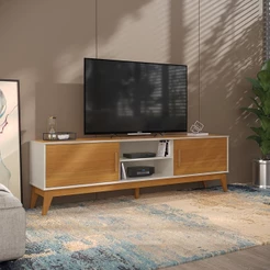 Rack para Tv Até 65 Polegadas 2 Portas com Puxador em Madeira Maciça Domus 180cm Retrô