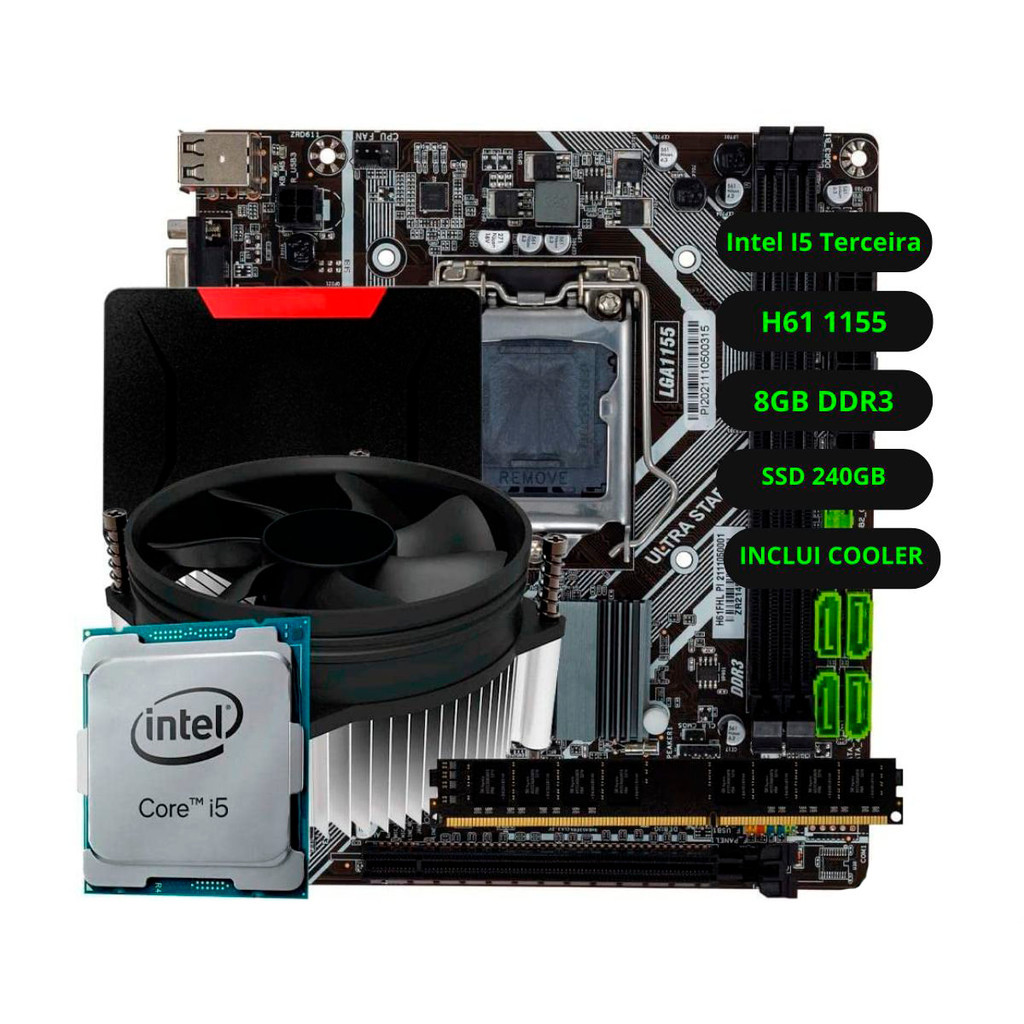 Kit Upgrade Intel I5 Terceira H61 Ram 8GB DDR3 SSD 240GB