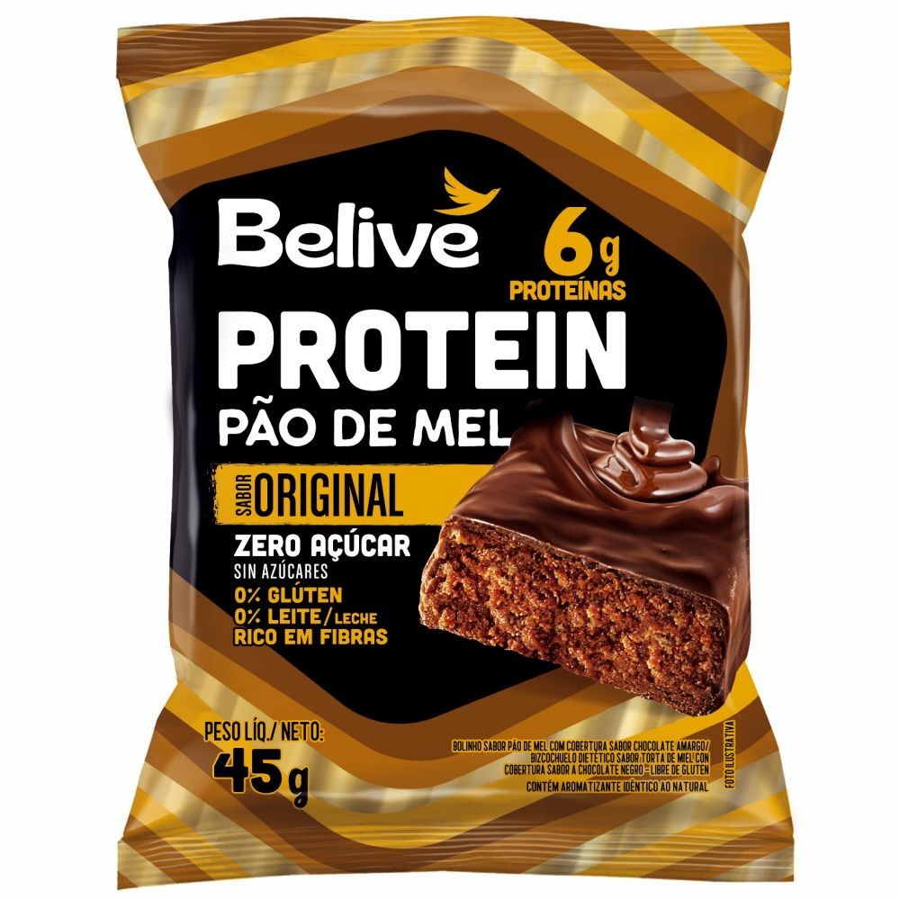 Pão de Mel Protein Zero Açúcar, Glúten e Leite 45g  Belive