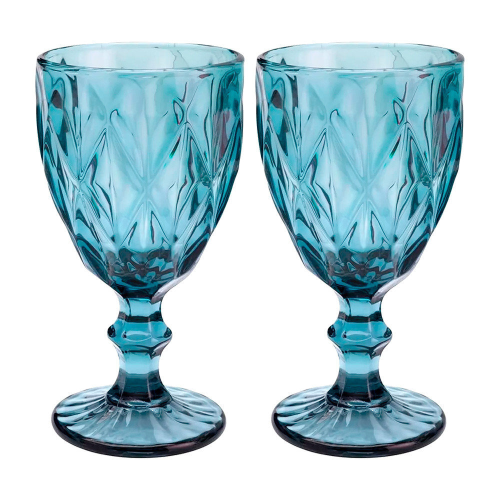 Jogo 2 Taças de Vidro Diamond Diamante Azul 300ml Água Class Home