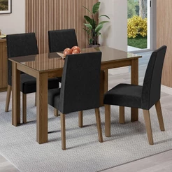 Conjunto Sala de Jantar Mesa Tampo de Vidro 4 Cadeiras Rustic/Oxford Antônia Madesa