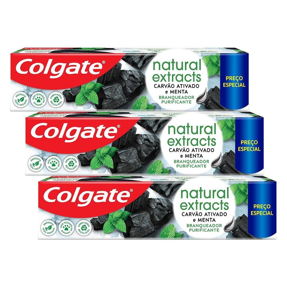 Kit 3 Creme Dental Colgate Extracts Carvão Ativado e Menta 140g - Health