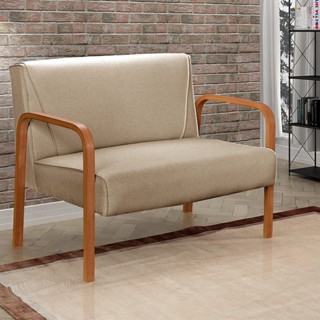 Namoradeira Anita Sofá 2 Lugares Moderna Braço Madeira Linho Marrom em Oferta na Shopee
