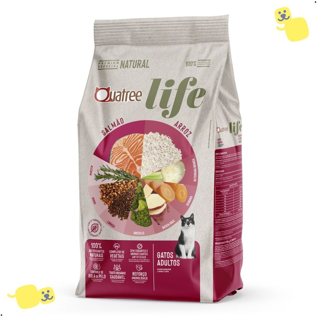 Ração Quatree Life 3Kg Ração Quatree Gatos Adultos Salmão e Arroz Ração Quatree Gatos 3Kg Ração Gato