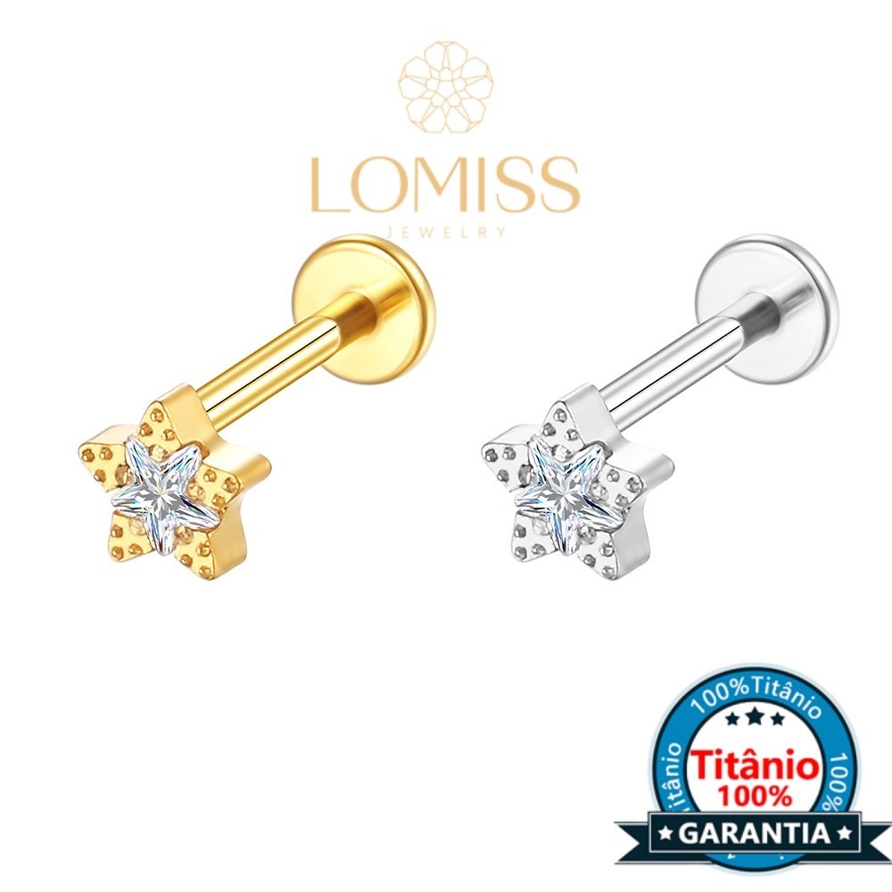 Estrela Piercing Orelha Titânio Pvd Zircônia Cravejada Piercing de Labret, Trágus Piercing Ponto de Luz