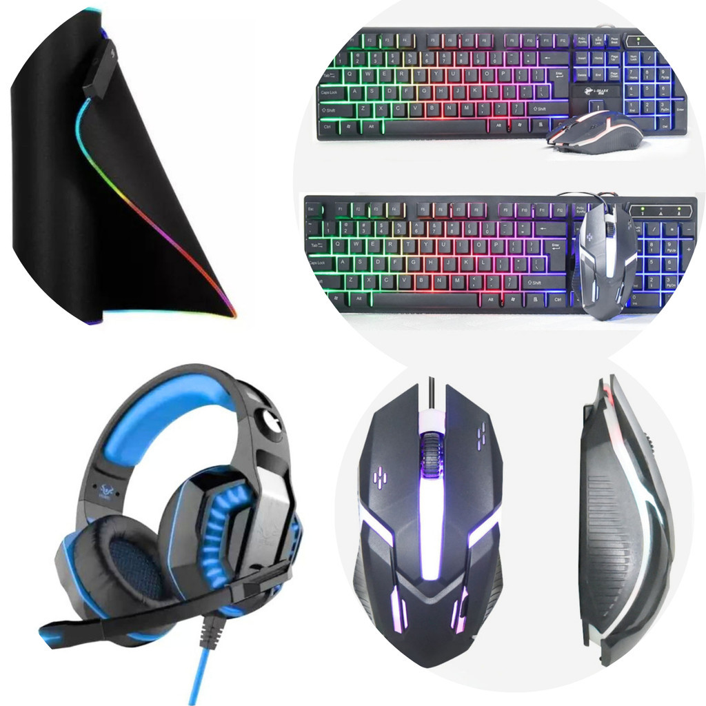KIT GAMER PC (MousePad + Teclado + Headset + Mouse 3200DPI) Extra Grande Rgb 80x30 Antiderrapante