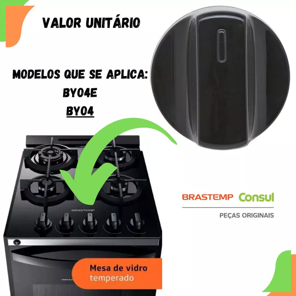 Botão Manipulo Fogão 4 Bocas Brastemp Byo4E Original