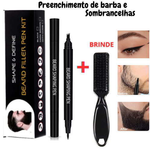 Caneta Preenchedor de Barba Falhas e de sombrancelhas + Escovinha Exclusivo Beard Pen pronto entregar em Oferta na Shopee