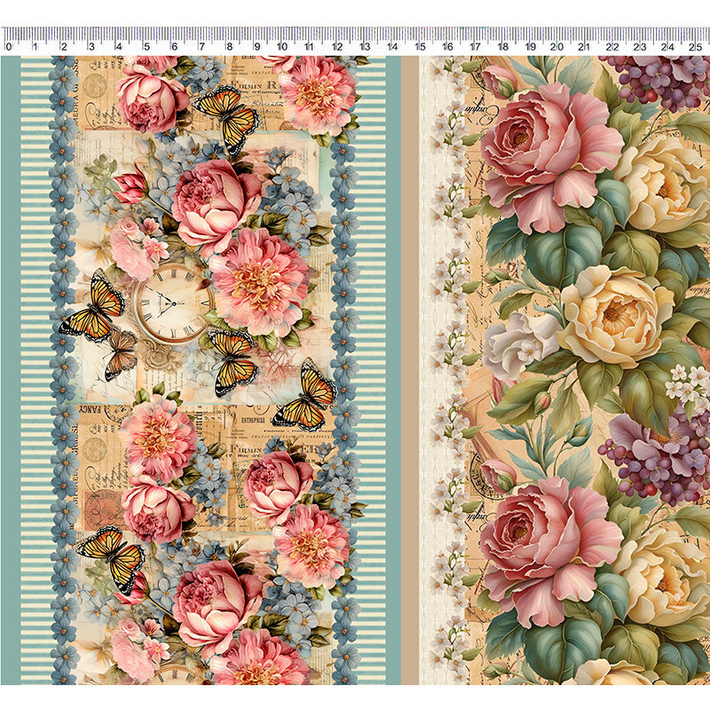 Tricoline Digital Barrado Vintage Flowers, 50cm x 1,50mt em Oferta na Shopee