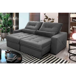 Sofá Retrátil Reclinável Sevilha 2,30m Suede Velut Cinza Molas Ensacadas - King House