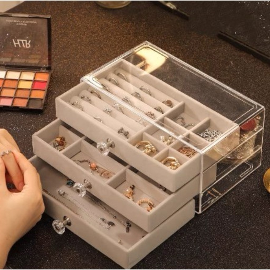 Porta Joia Acrílico Luxo Com 3 Camadas Brinco Anel Compartimento caixa de armazenamento de jóias -GQ312-609-YOUYI