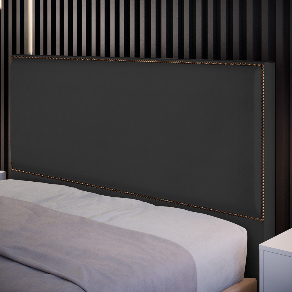 Cabeceira Box Queen 160cm Com Tachas Vicenza L02 Suede Preto - Lyam Decor