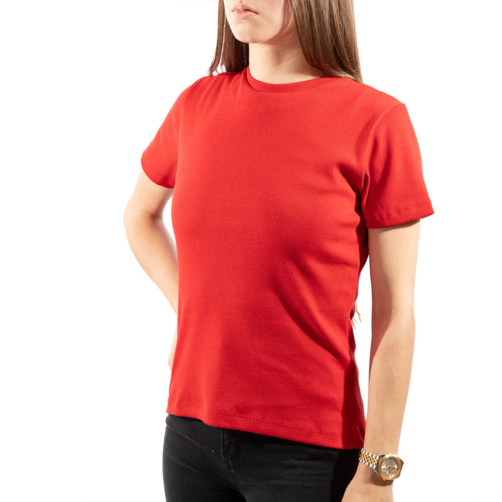 Camiseta Feminina Lisa Canelada Vermelha para Estampagem DTF, Silk e Serigrafia. em Oferta na Shopee
