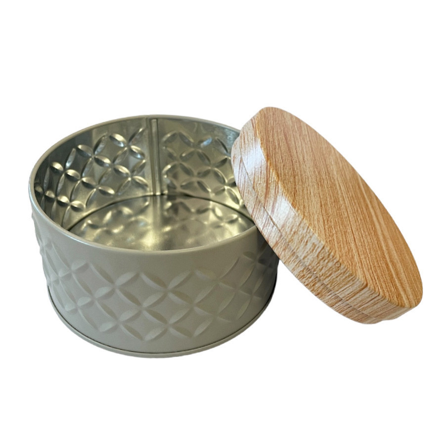Lata de Metal Redonda Texturizada - Cinza - 10x6cm - 1 unidade - Rizzo