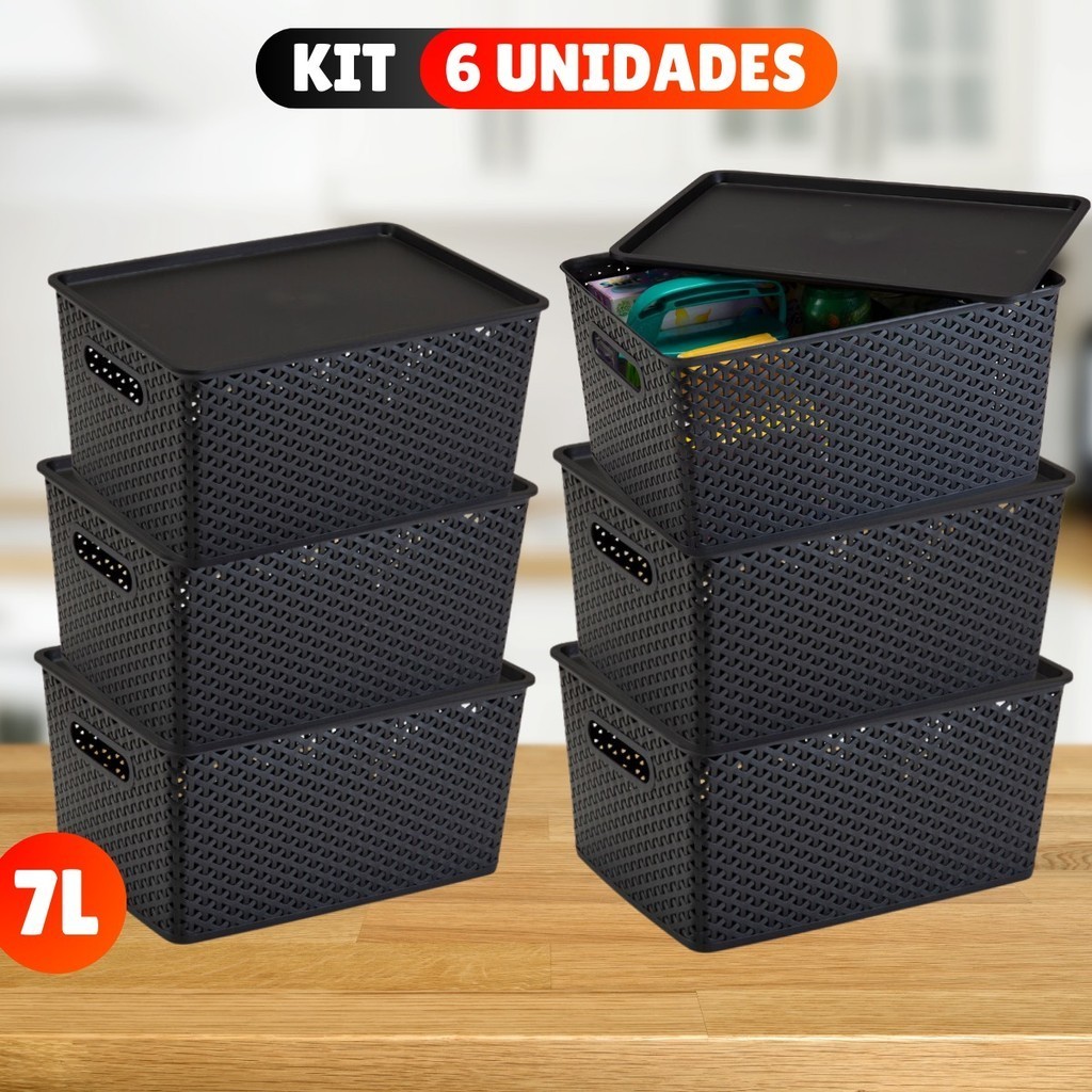 Kit Com 6 - Cesto Caixa Organizadora Rattan - 7 Litros