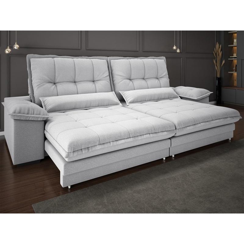 Sofá Bergamo 2,90m Retrátil e Reclinável Linho Soft Prata - NETSOFAS em Oferta na Shopee