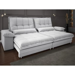 Sofá Bergamo 2,90m Retrátil e Reclinável Linho Soft Prata - NETSOFAS