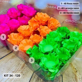 KIT 120 Forminhas Para Doces Finos ROSA NEON+VERDE NEON+LARANJA N em Oferta na Shopee