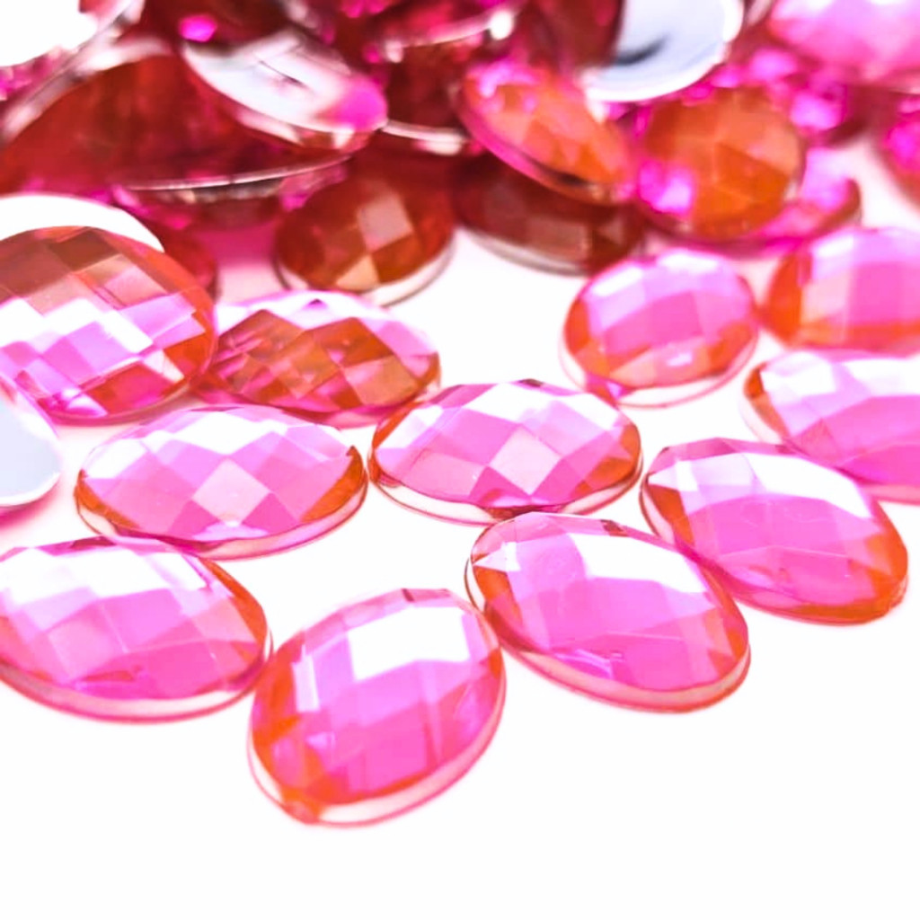 Chaton Oval 10x14mm - Rosa Chiclete - Base Reta