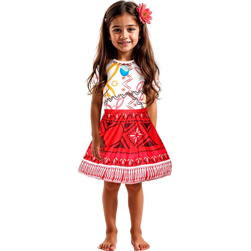 Fantasia Carnaval Infantil da Moana 2 pra Meninas Vestido Polinésio Estampa Tradicional em Oferta na Shopee