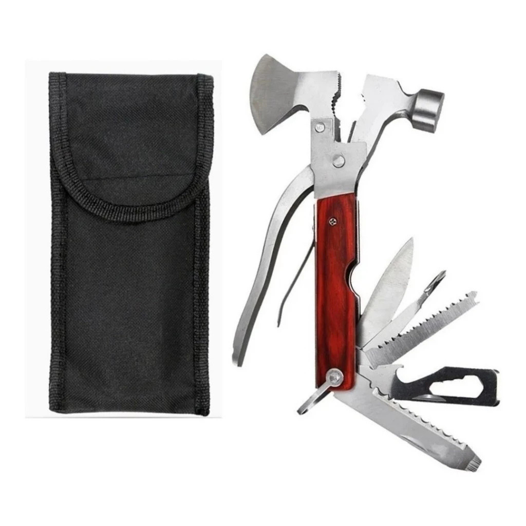 Kit Ferramentas Martelo Machadinha 16 em 1 Aço Inox Multifuncional Compacto Portátil