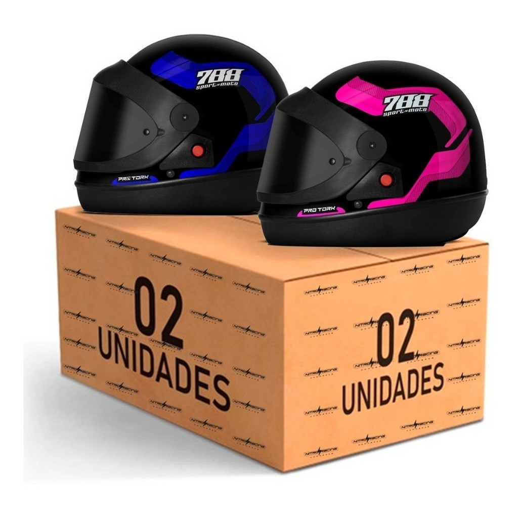 Kit 2 Capacete Moto Fechado Integral Pro Tork Sport Moto 788 San Marino Viseira Fume Masculino Feminino Combo Casal