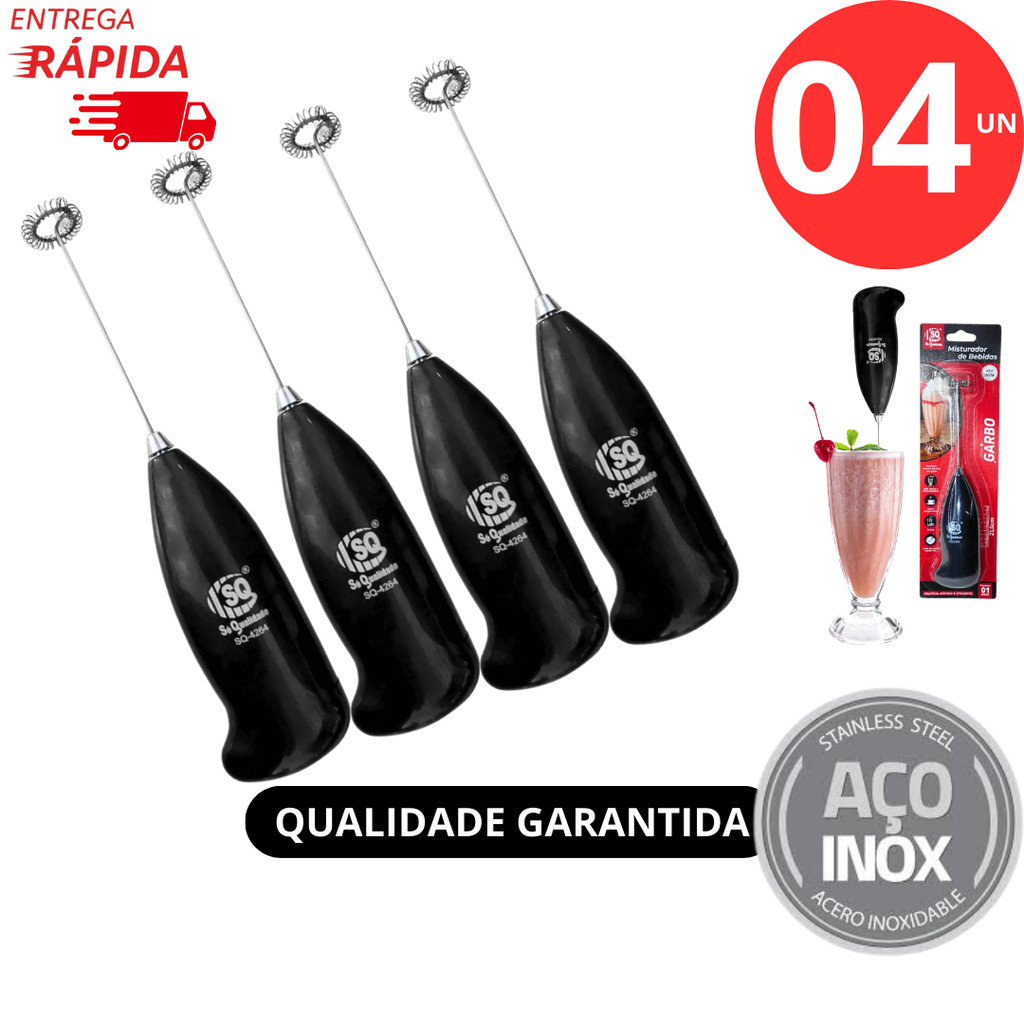 Kit 4 Misturadores de Bebidas Mini Mixer Misturador Profissional Mix Elétrico Sucos Milkshakes Sucos