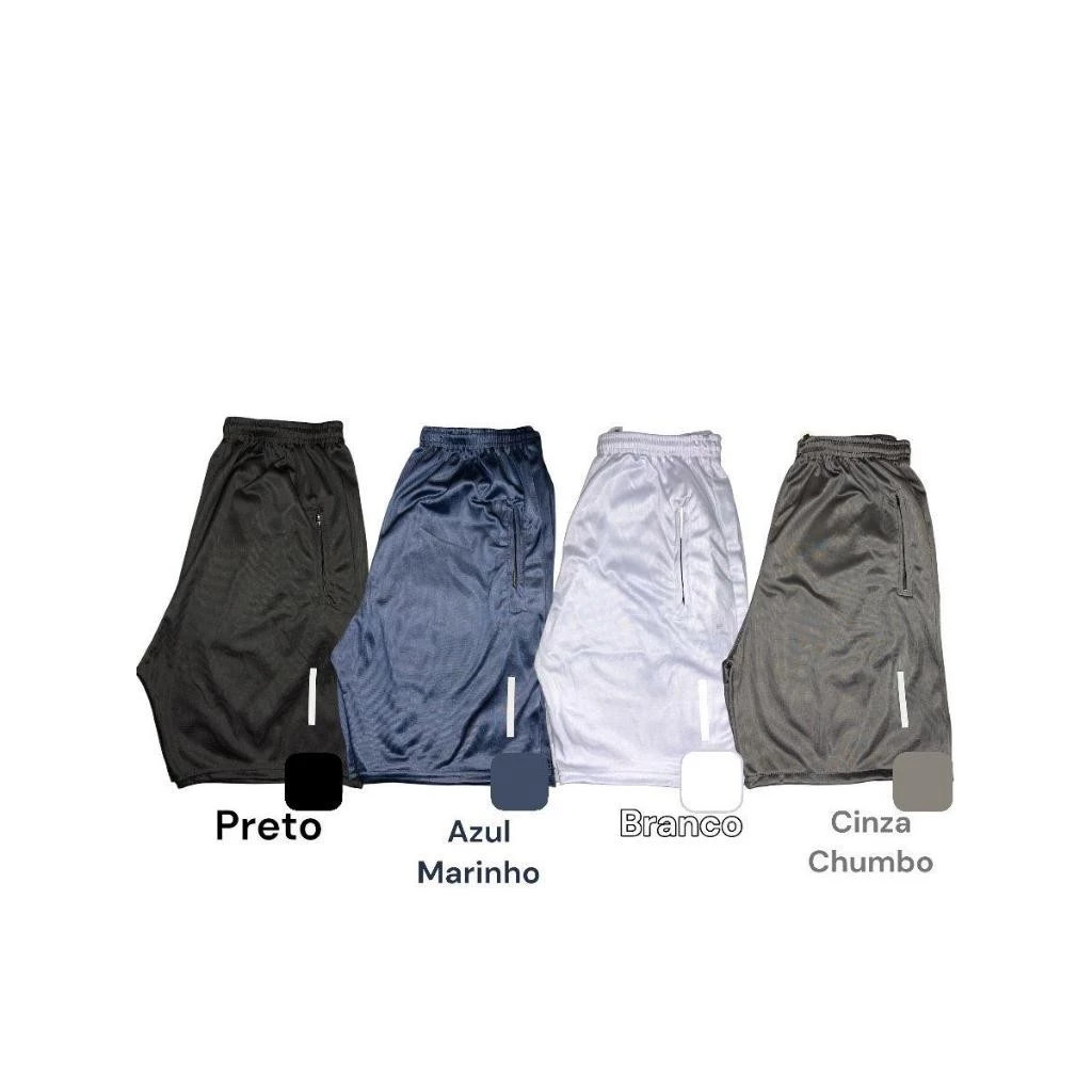 Kit 2 Shorts Bermuda Dry Fit Esportiva Treino Com Ziper no Bolso Básico Refletivo