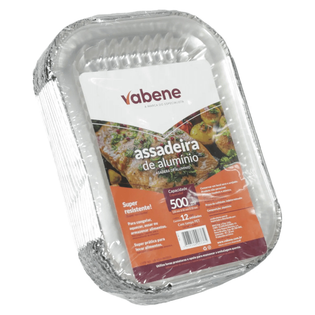 ASSADEIRA  ALUMÍNIO RETANGULAR C/ TAMPA 500ML 12UN VABENE