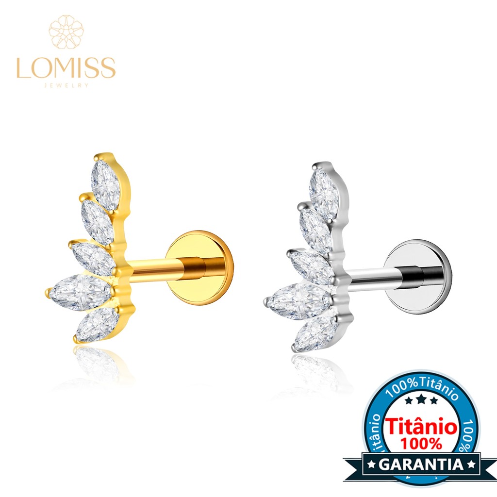 Piercing Labret Titânio Orelha Helix Tragus Conch 5 Pedras Zircônia em Oferta na Shopee