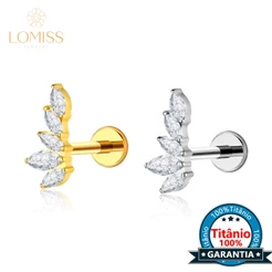 Piercing Labret Titânio Orelha Helix Tragus Conch 5 Pedras Zircônia