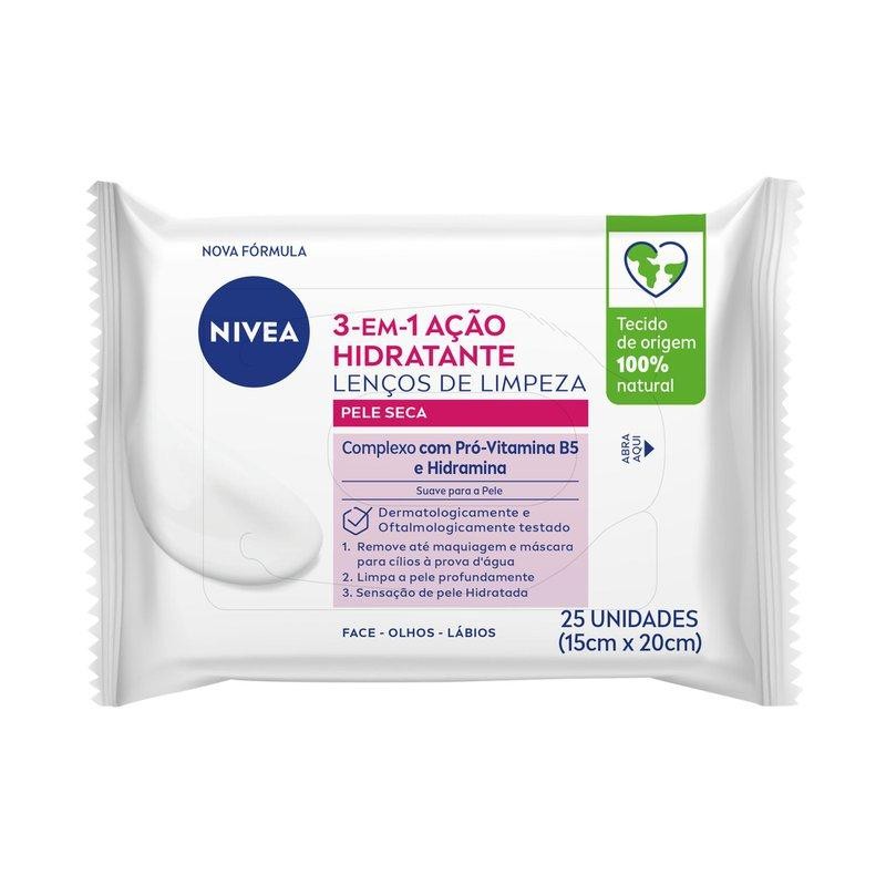 Lenços de Limpeza Demaquilantes Nivea 3 em 1 Ação Hidratante 25 Unidades