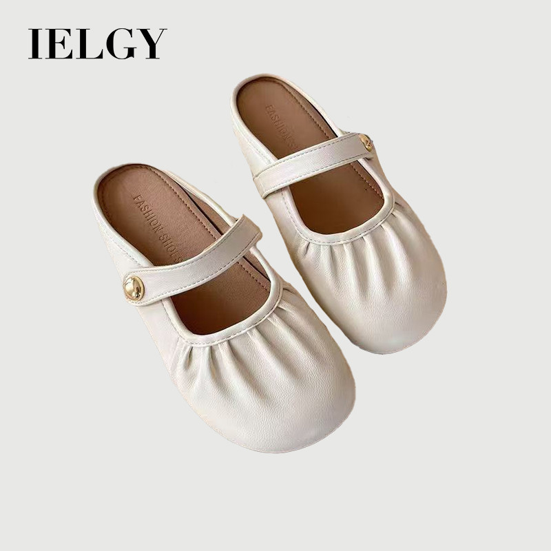 IELGY 2026 Novos Chinelos Femininos Franceses Mary Jane Plissados Casuais E Versáteis Sem Salto