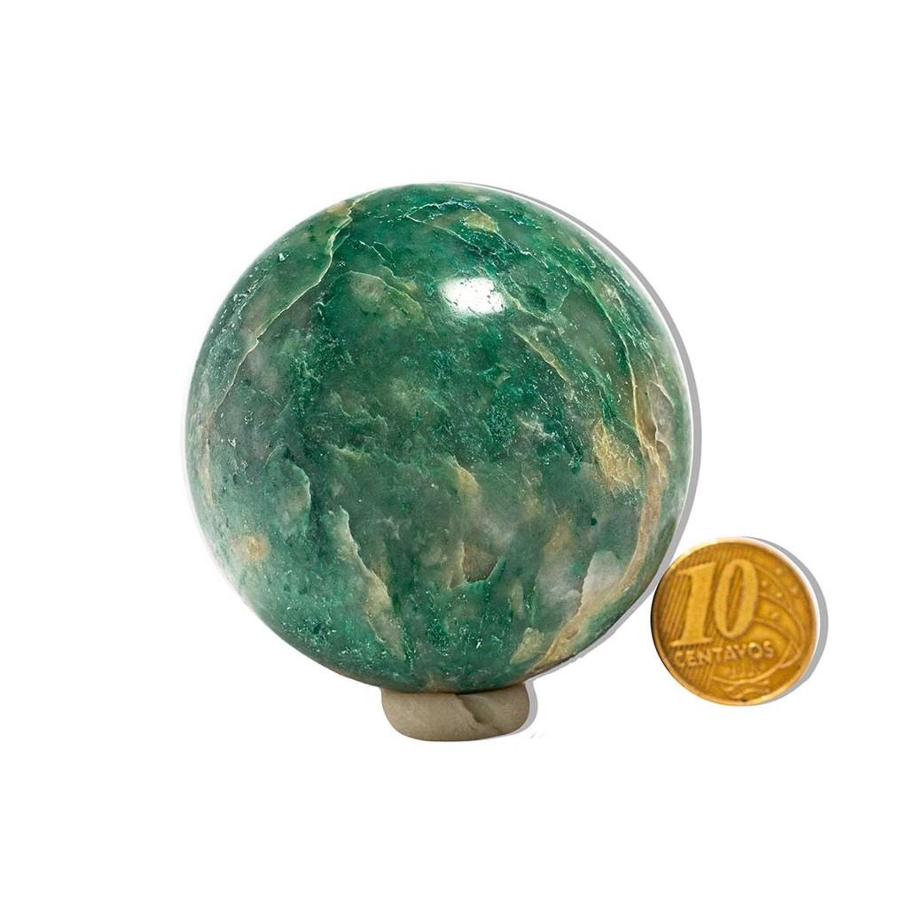 01 Esfera Jade Verde Lapidado 250 a 300g Aprox 5,5cm Tipo B