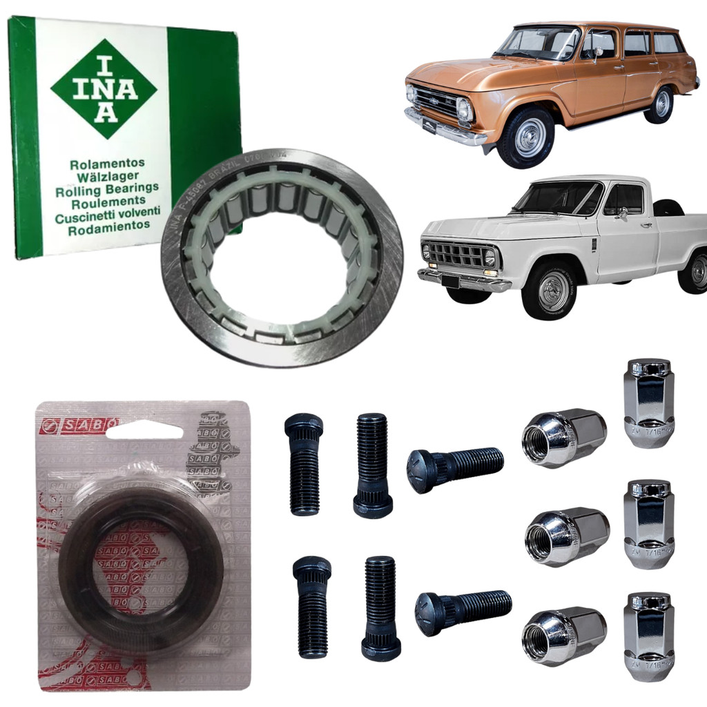 Kit Rolamento Roda Traseira Semi Eixo GM  A10 C10 D10 1971 até 1984 Chevrolet com Retentor Parafuso e Porca Cromada