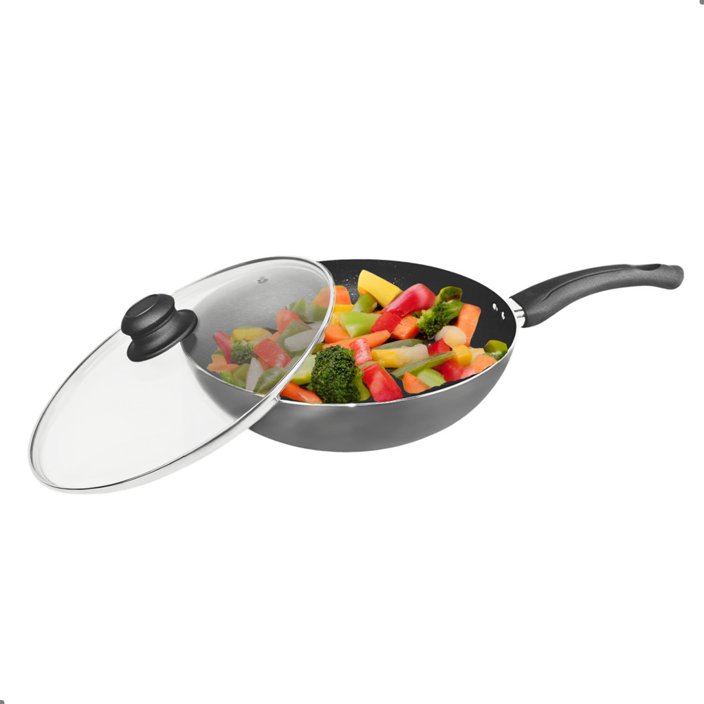 Panela Grande Frigideira Antiaderente Com Tampa 28 cm Wok Funda
