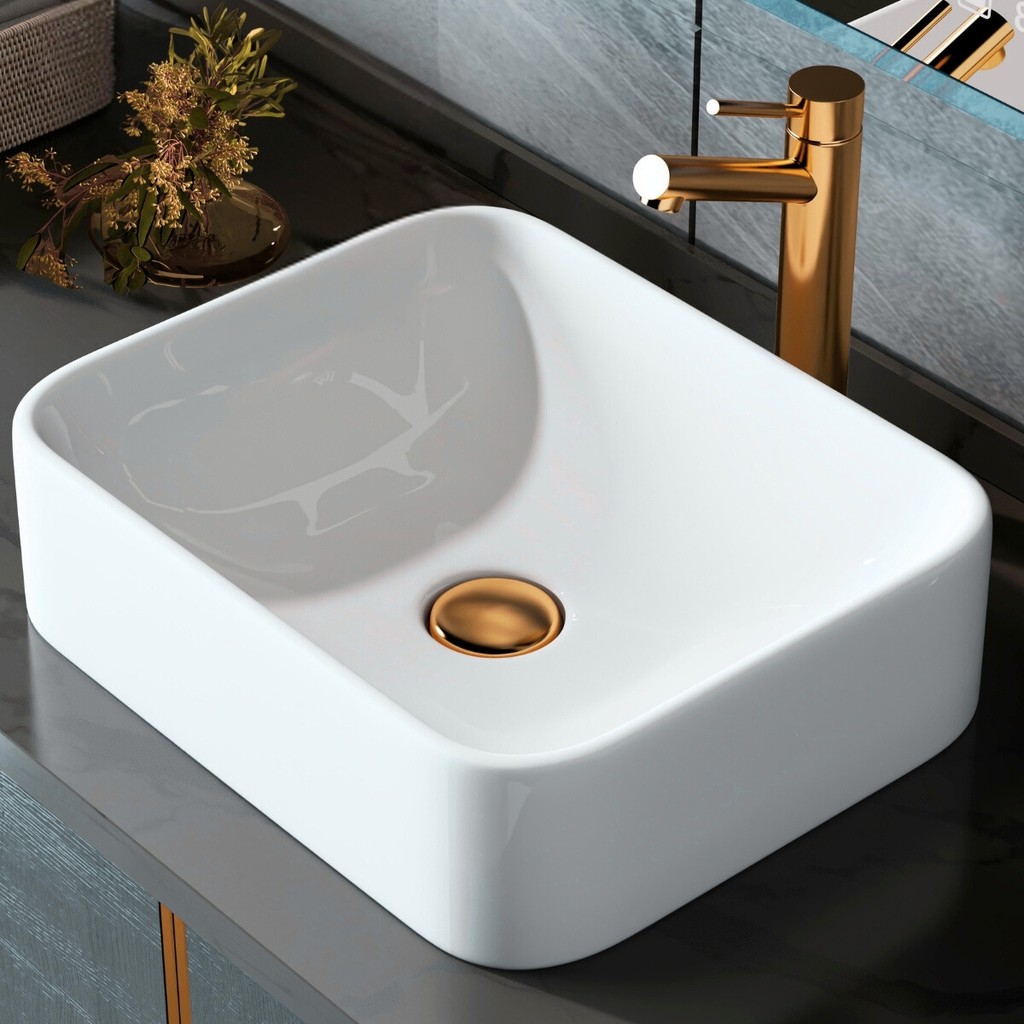 *PROMOÇÃO* Pia Para Banheiro Cuba de Sobrepor 37cm Apoio Lavabo Retangular Mármore Sintéti...