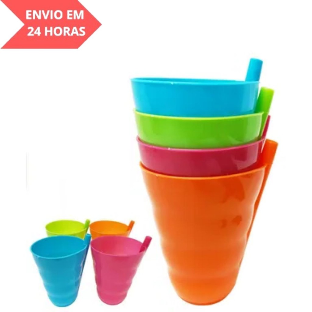 Jogo Copo Plastico 240 Ml Colorido Com Canudo em Oferta na Shopee