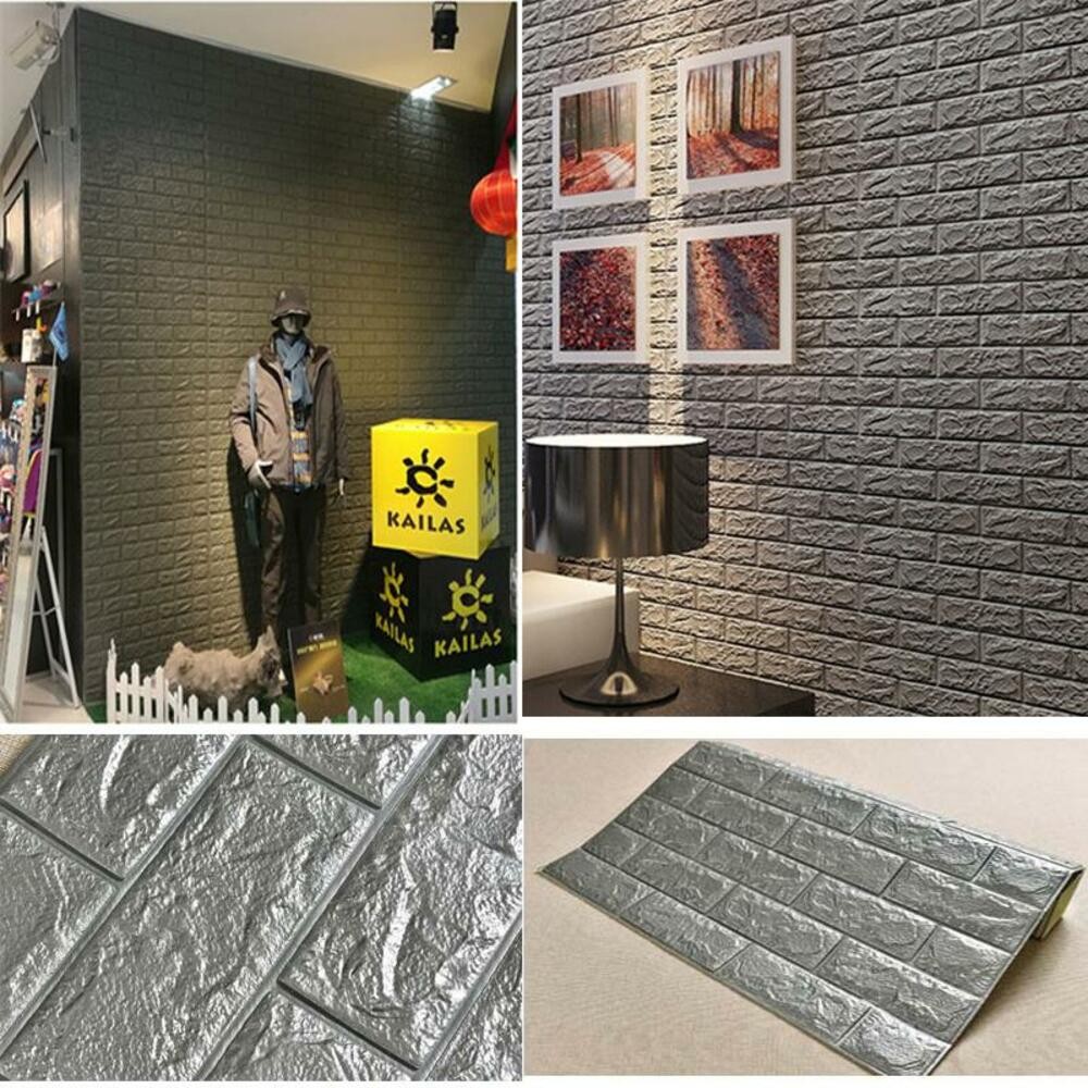 PLACA TIJOLINHO DE PAREDE PAPEL PAINEL 3D TIJOLO CINZA AUTO ADESIVO 77X70CM REVESTIMENTO ESPUMA