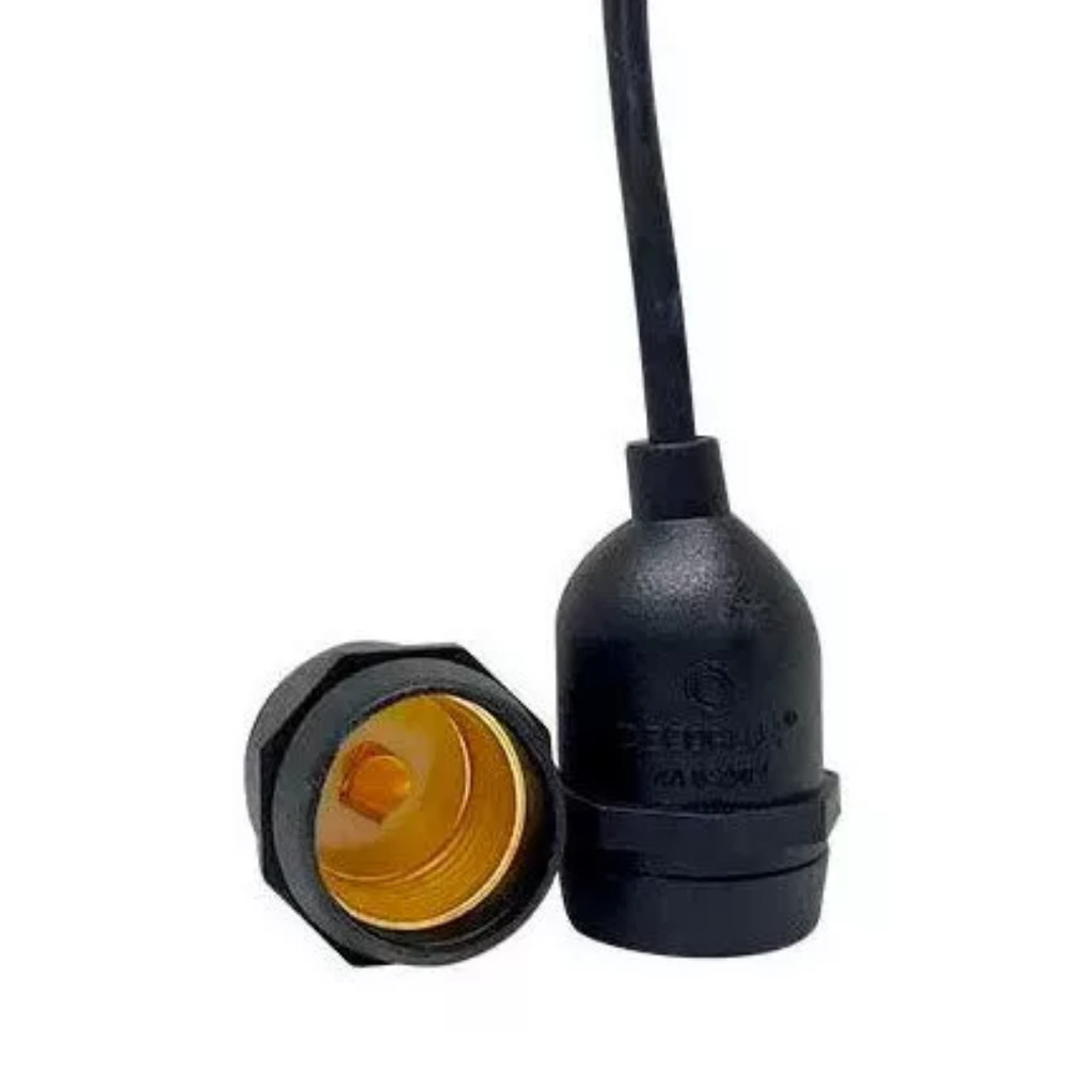 KIT 20 SOQUETE E27 BLINDADO/ISOLADO, COM RABICHO 10CM, REUE, COR PRETO