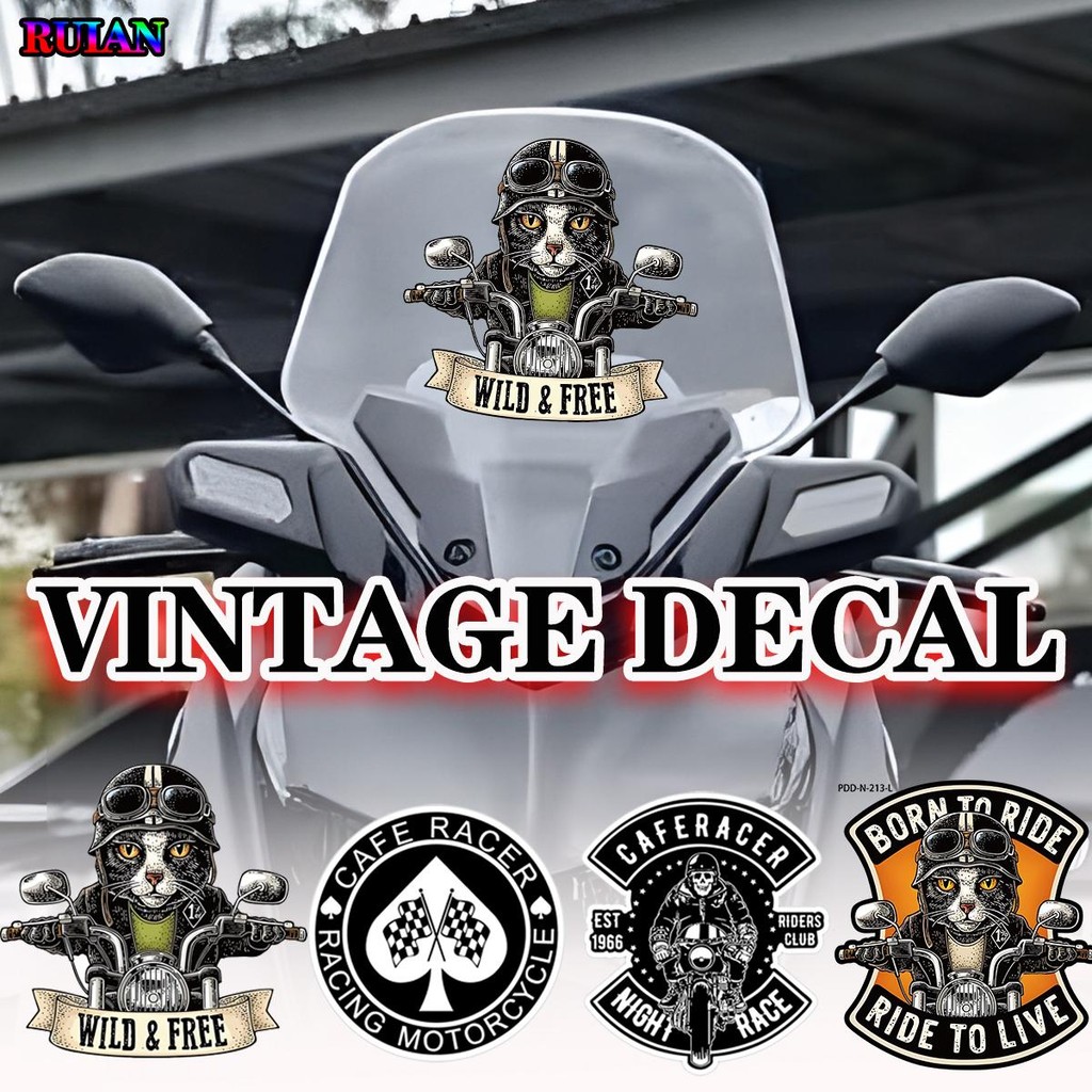 Adesivo Reflexivo De Motocicleta Série Retrô De Caveira Gato Piloto Para Honda Click 125i PCX150 Wave110imodificação Pár