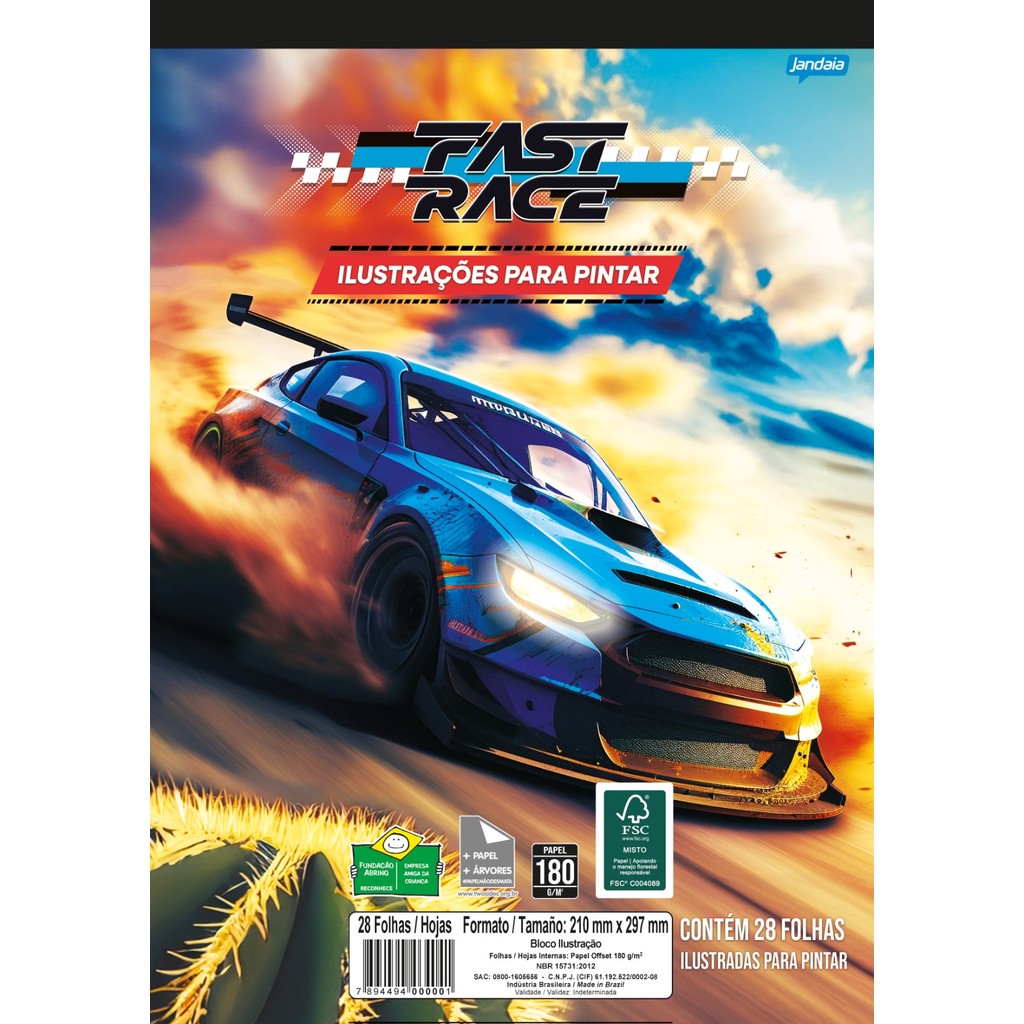 Livro para Colorir Formato A4 180g com 28 Folhas Fast Race, Divertido e Educativo em Oferta na Shopee