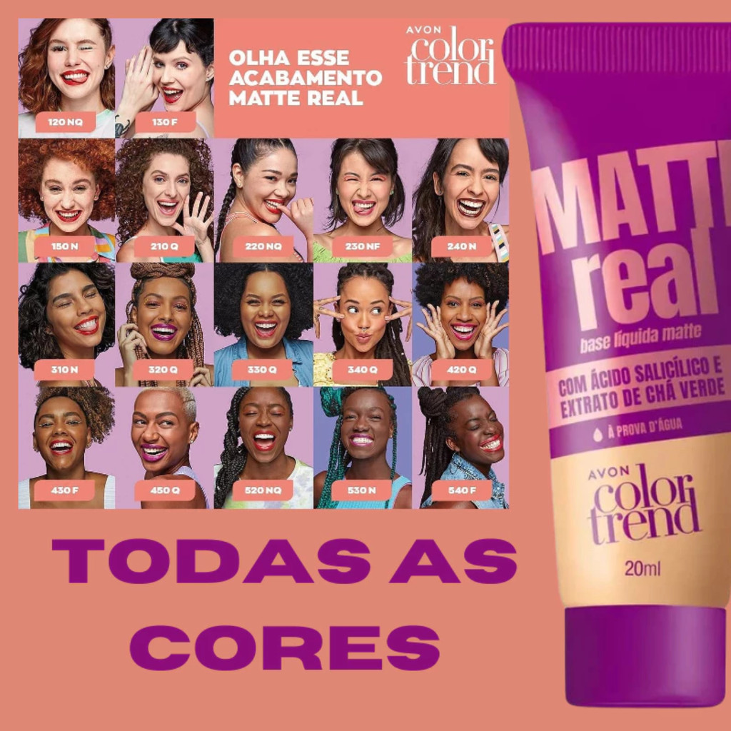 Base Líquida Matte Real Color Trend Avon Nova Fórmula Ácido Salicílico ENVIO IMEDIATO em Oferta na Shopee