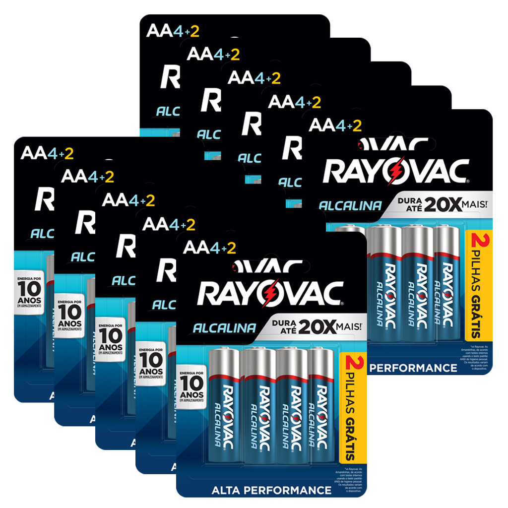 Pilha Alcalina AA Rayovac Bateria 2A Pequena kit 60 unidades em Oferta na Shopee