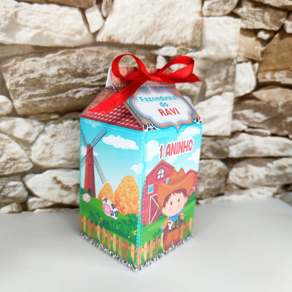 Kit Caixinhas Milk Personalizada Lembrancinha de Festa (FAZENDINHA MENINO)
