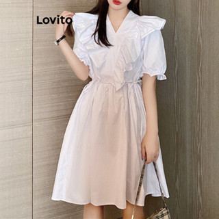 Lovito Vestido Casual Simples Com Babados Para Mulheres LNE50235