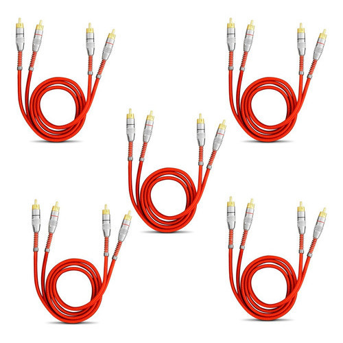 KIT 5 CABO RCA BLINDADO VERMELHO 1M E-TECH PARA SOM AUTOMOTIVO